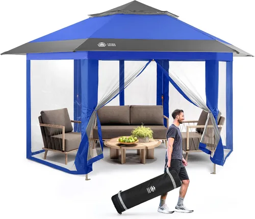 Miniatura 10 de CROWN SHADES Cenador desplegable de 13 x 13 pulgadas con mosquiteras, cenador portátil patentado CENTERLOK de 6 caras, tela recubierta plateada
