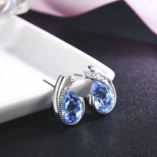 Miniatura 2 de Aretes de lágrima chapados en platino hechos con cristales austriacos para mujer
