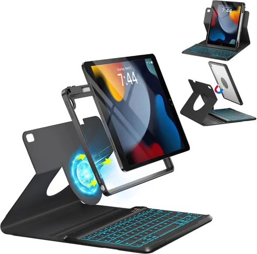 Miniatura 15 de OYEEICE Funda de teclado para iPad 6ª/5ª generación de 9.7 pulgadas, teclado inalámbrico desmontable retroiluminado de 7 colores, cubierta magnética