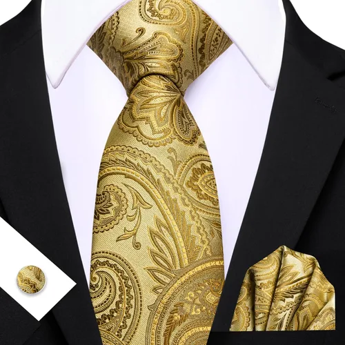 Miniatura 242 de Barry.Wang - Juego de corbata de seda para hombre, diseño de cachemira, pañuelo y gemelos de bolsillo