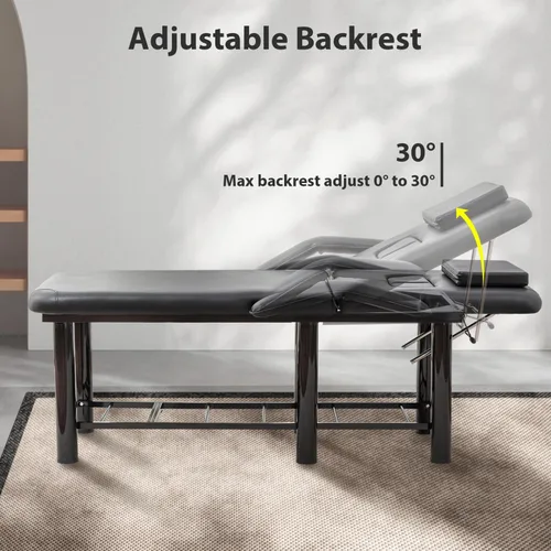 Miniatura 7 de Mesa de masaje estacionaria, cama de masaje con estante de almacenamiento, cama facial de spa con cojines para el pecho y reposacabezas extraíbles