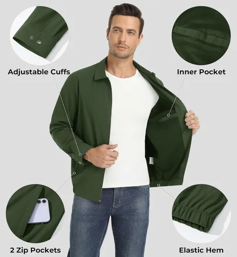 Miniatura 6 de EKLENTSON Chamarras ligeras para hombre, con cremallera completa, cuello de golf, cortavientos, con bolsillos con cremallera