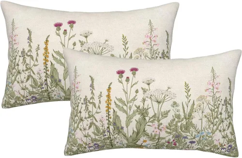 Miniatura 34 de AEIOAE Fundas de Almohada de Primavera 12x20 Pulgadas Juego de 2, Fundas de Almohadas Decorativas de Flores Silvestres y Plantas Verde Salvia