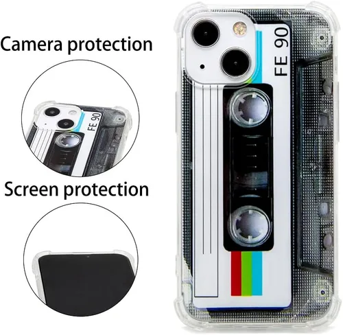 Miniatura 2 de FAteamll Funda para iPhone 13 Mini, acabado mate, resistente, suave, con esquinas reforzadas, TPU suave, parachoques retro, funda de cinta de casete