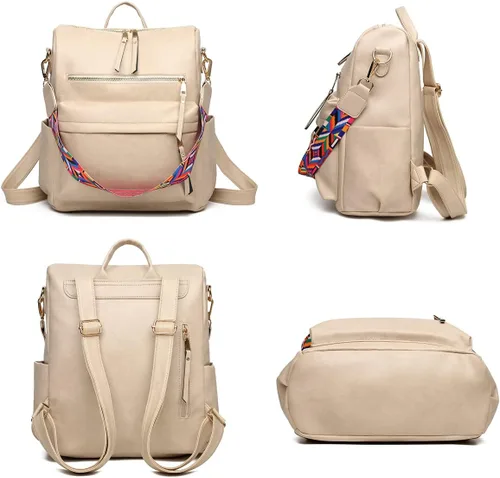 Miniatura 4 de Mochila para mujer bolsa de viaje de moda multiusos bolso de diseñador para mujer bolso de hombro de piel sintética Beige 123W x 134H x 63T Portátil