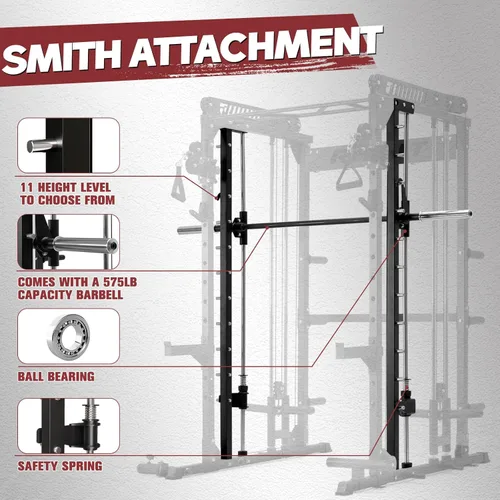 Miniatura 4 de RitFit Máquina M1 Pro Smith con sistema de cruce de cables, jaula multifunción para sentadillas para gimnasio en casa, rack de energía y paquetes