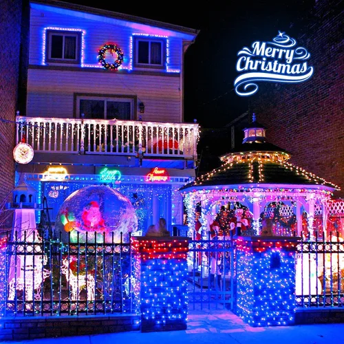 Miniatura 4 de JMEXSUSS 600 luces LED solares azules de Navidad, 206.7 pies, luces azules de Navidad al aire libre, impermeables, 8 modos de luz solar al aire