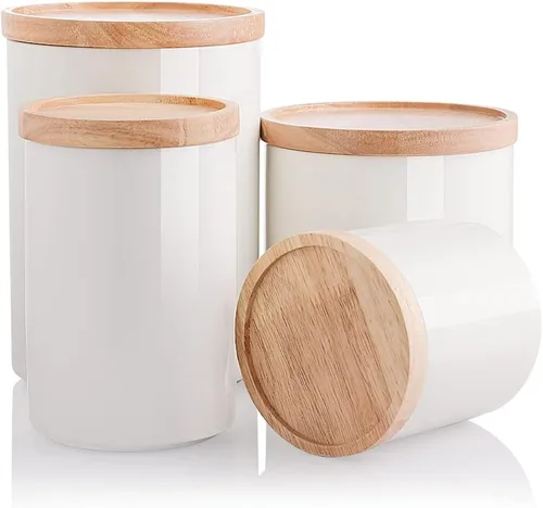 Miniatura 18 de Sweejar Kitchen Canisters - Tarro de cerámica para almacenamiento de alimentos, recipientes apilables con sello hermético y tapa de madera