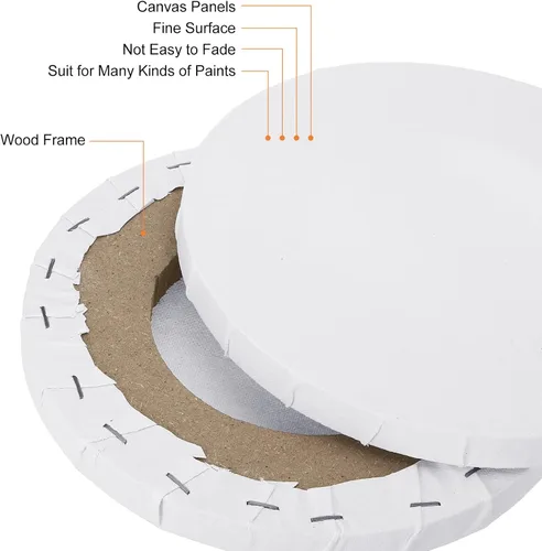 Miniatura 4 de PATIKIL Lienzos de pintura para pintar, paquete de 3 paneles redondos de madera de 6 pulgadas, bastidor de madera estirado en blanco para acrílico