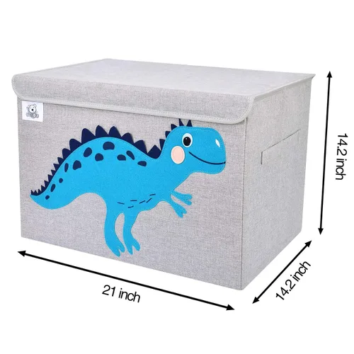 Miniatura 3 de Baúl de juguetes plegable grande para niños con tapa abatible, organizador de almacenamiento de juguetes de animales de tela Dinosaurio