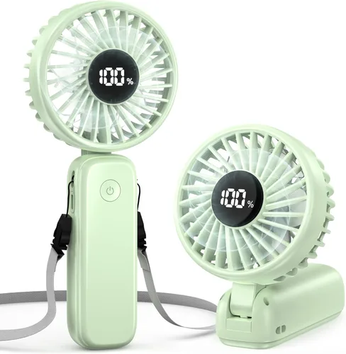 Miniatura 10 de Ventilador de mano plegable, ventiladores de mano recargables de 5000 mAh con potente refrigeración, 4 velocidades, pantalla LED, ventilador