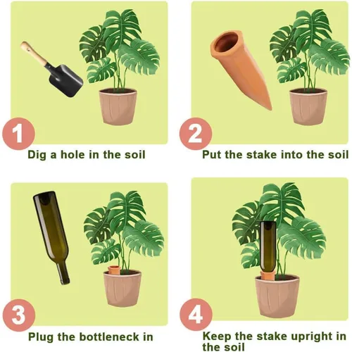 Miniatura 4 de vensovo - Estacas de riego automático de terracota - 24 piezas de dispositivos de riego para plantas en macetas, estacas de riego automático