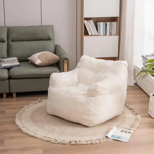 Miniatura 8 de Beanbags - Silla puff ultra suave de tela de peluche para adultos y niños, cómoda silla de ocio para dormitorio, sala de estar, apartamento, marfil