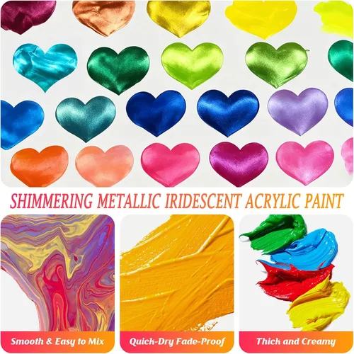 Miniatura 4 de Caliart Pintura acrílica iridiscente, 24 colores camaleones en botellas de 2.0 fl oz/2 onzas con 12 pinceles, pinturas de arte que cambian