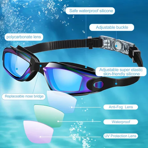 Miniatura 2 de Flutesan Paquete de 6 gafas de natación para adultos, antiniebla, con tapones para los oídos, clip para la nariz, sin fugas, protección completa