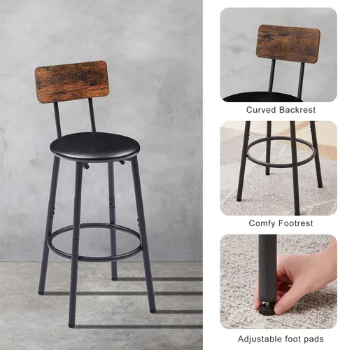 Miniatura 3 de Anwick Juego de mesa de bar y sillas de 3 piezas para pub y 2 taburetes con respaldo, juego de mesa auxiliar de desayuno para espacios pequeños
