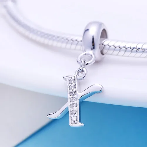 Miniatura 99 de ABUN Abalorio de plata de ley 925 con letra A a la Z, espaciador de inicial, con circonita cúbica transparete colgante, auténtica, para pulseras