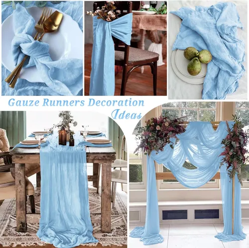 Miniatura 6 de 10 piezas de camino de mesa de estopilla en azul bebé 10 pies, camino de mesa de gasa para recepción de boda, despedida de soltera, fiesta