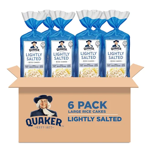 Quaker Tortas de arroz grandes, ligeramente saladas, sin gluten, 100% granos integrales, 4.47 onzas, paquete de 6