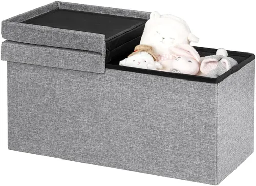 Otomana plegable de almacenamiento con tapa abatible, banco para el extremo de la cama, banco de zapatos de tela con asiento acolchado, taburete