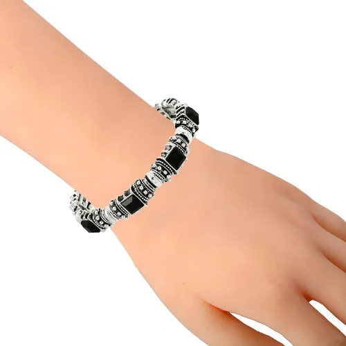 Miniatura 2 de Falari Pulsera elástica de plata antigua de cristal acrílico vintage