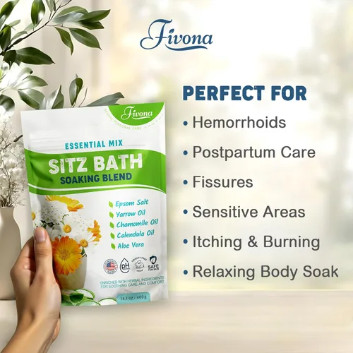 Miniatura 2 de Hemorrhoid Care Postpartum Care Alivio del quiste de Bartholin – FIVONA Sitz Bath Salt Natural Mezcla de Epsom con aceites esenciales Soak – 14.1 oz