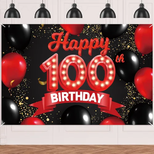 Miniatura 100 de Cartel de feliz cumpleaños 15 color rojo y negro, decoración temática de globos para niñas y mujeres, princesas de 15 años, fiesta de cumpleaños