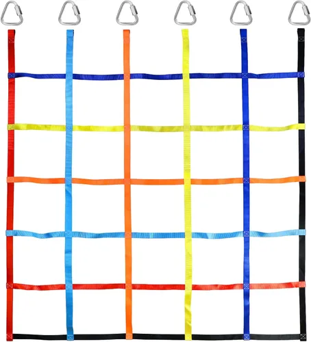 Miniatura 10 de TOPNEW Red de escalada para niños al aire libre, red de carga ninja portátil, escalera, barras de mono para Ninja Slackline, gimnasios de la selva