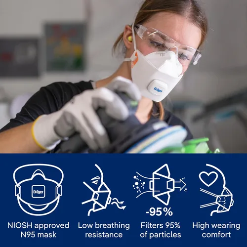 Miniatura 4 de Dräger X-plore 1950 V N95 mascarilla respiradora con válvula de exhalación Mascarilla respiradora aprobada por NIOSH