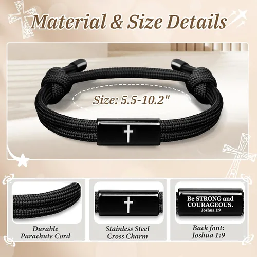 Miniatura 7 de PEALICIOUS Pulsera de cruz para hombre como regalo de San Valentín, fútbol, béisbol, Joshua 1 9, pulsera de cruz de baloncesto filipenses 4:13