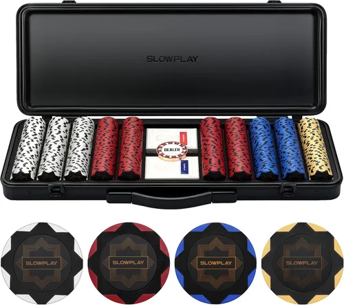 SLOWPLAY Nash - Juego de fichas de póquer de arcilla de 0.49 oz para Texas Hold'em, 500 unidades [fichas en blanco - edición oro negro] cuenta con