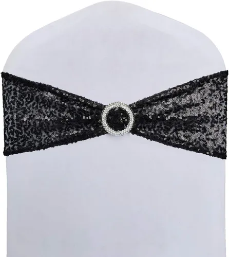 Miniatura 8 de Fajas para sillas de lentejuelas de alta elasticidad con brillantes y suaves, material de lentejuelas brillantes, lazos para sillas de fiestas