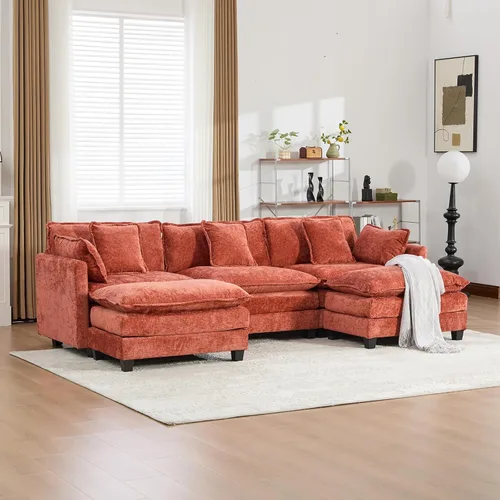 Miniatura 4 de Sofá seccional modular naranja de 111.5 pulgadas, 3 plazas, sofás seccionales grandes para sala de estar, sofá nube oversized de tela chenille