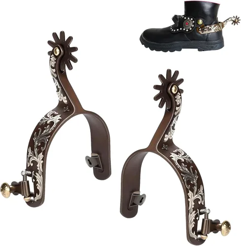 ASHATA 2 piezas de espuelas occidentales, espuelas talladas vintage, espuelas de caballo de bronce retro de bajo carbono con engranaje giratorio,