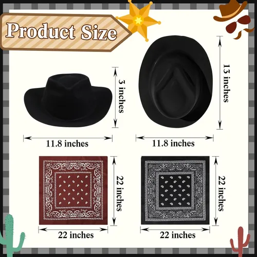 Miniatura 2 de Hillban Paquete de 48 Sombreros de Vaquero y Conjunto de Bandanas, Sombreros de Vaquera para Niños y Niñas, Sombreros de Fiesta de Vaquero