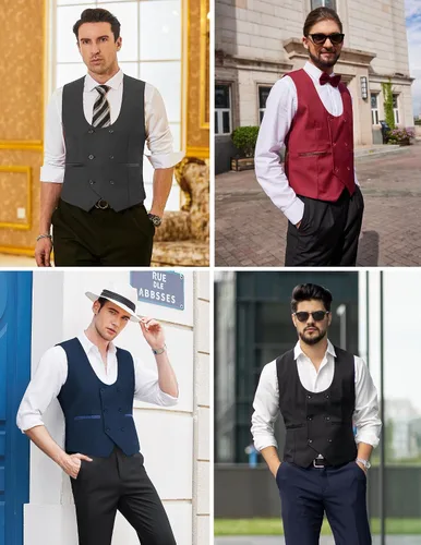 Miniatura 6 de COOFANDY Chaleco de traje para hombre, ajustado, doble botonadura, chaleco formal de negocios