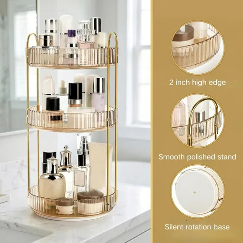 Miniatura 3 de Cididu Organizador de maquillaje giratorio de 360 grados, estante giratorio de plástico de 3 niveles, organizador redondo Lazy Susan, estante