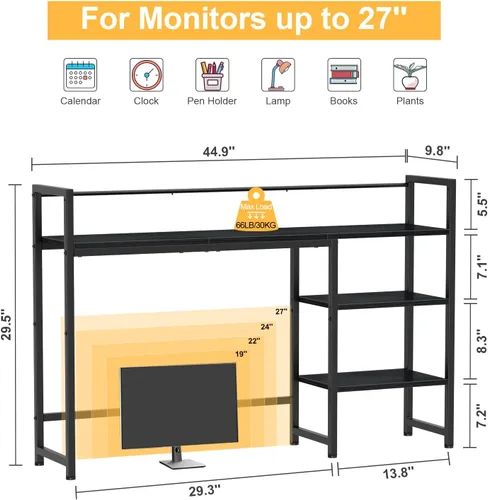 Miniatura 3 de Snughome Estante de escritorio, estante organizador de escritorio grande de 44.9 pulgadas, gabinete de escritorio para monitor, estante de Negro