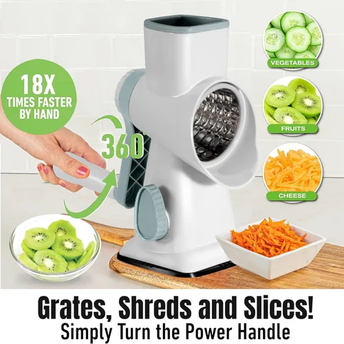 Miniatura 4 de Rallador de queso con manivela de mano, trituradora giratoria de verduras con asa, ralladores 3 en 1 con cuchillas intercambiables y base de succión