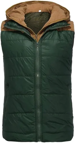 Miniatura 43 de WENKOMG1 Chaleco con capucha con doble cremallera para hombre, abrigo de color sólido, abrigo cálido y grueso, sin mangas, chaqueta suelta