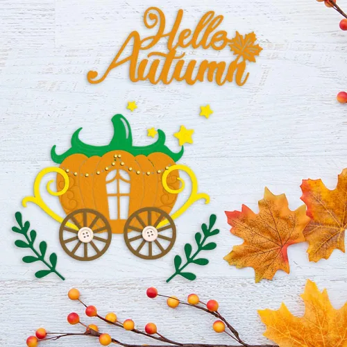 Miniatura 3 de Carro de calabaza otoñal troquelado de metal para hacer tarjetas y decoraciones de álbumes de fotos, Hello Autumn Words troqueladas FatTonny