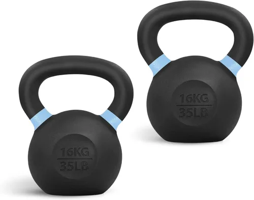 Miniatura 19 de Yes4All Powder Coated Kettlebell, Cast Iron Core Kettlebells with Non-Slip Handle & Flat Bottom for Conditioning, Heavy Duty for Strength Training