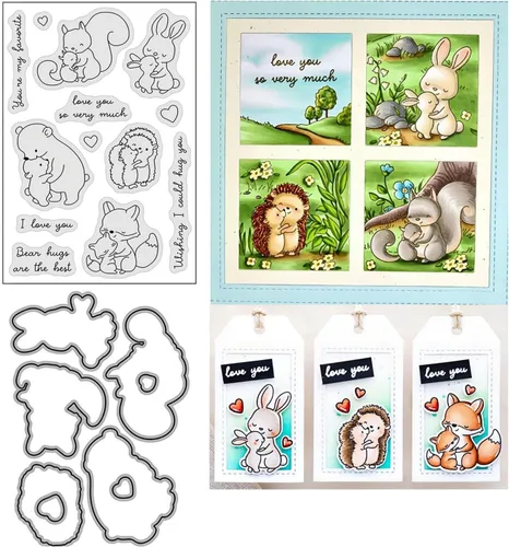 Juego de sellos y troqueles de animales para hacer tarjetas, sellos transparentes y troqueles de corte de metal para álbumes de recortes,