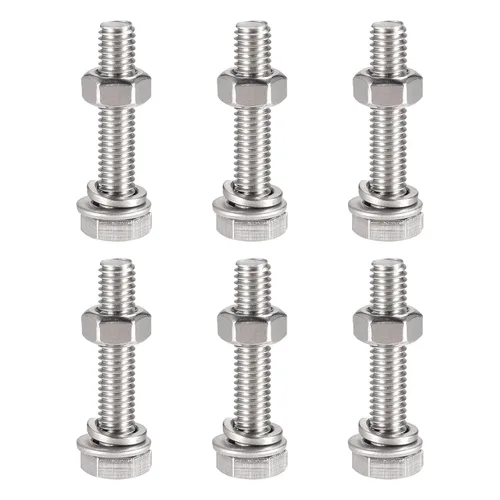 Miniatura 6 de uxcell Tornillos de cabeza hexagonal M6 x 0.787 in, tuercas, kits de arandelas planas y de bloqueo, pernos hexagonales de rosca completa de acero