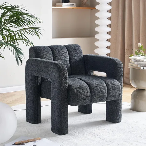 Miniatura 8 de Silla decorativa para sala de estar, moderna y cómoda silla de lectura para dormitorio, silla lateral tapizada de tela de boucle para sala de estar