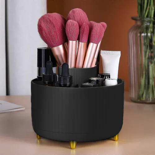 WILL OAK Organizador de brochas de maquillaje, organizador de brochas de maquillaje giratorio de 360°, 5 ranuras para cosméticos, esmalte de uñas,