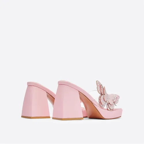 Miniatura 2 de NEWBELLA Sandalias de tacón alto de mariposa con diamantes de imitación, tacones gruesos con punta cuadrada abierta, pantuflas de verano sin