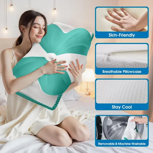 Miniatura 6 de CloudBliss Almohada cervical de espuma viscoelástica para cuello y hombro, almohada de contorno de cuello con funda refrescante, almohada de cama
