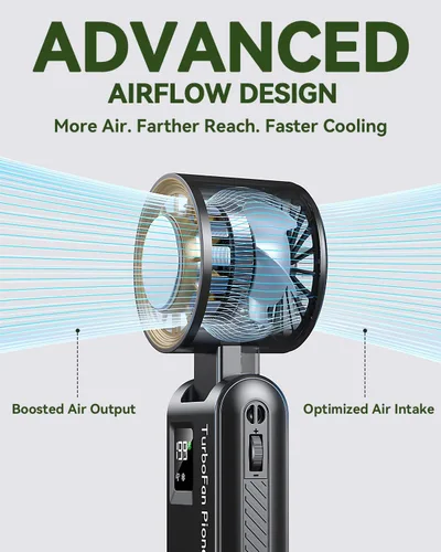 Miniatura 4 de Ventilador de mano portátil con refrigeración por hielo, ventilador turbo de alta velocidad de 24.6 ft/s, ventilador de cuello personal plegable 4
