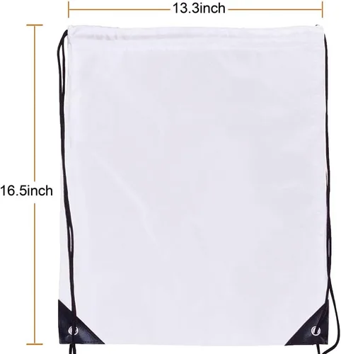 Miniatura 2 de Mochila con cordón a granel Draw String Bags Cinch Bolsa de poliéster para deporte de gimnasio, Blanco